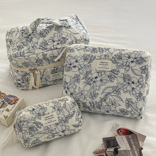 Ikamuel Vintage Quilt Toiletry Bags – Floral Elegance in Three Sizes